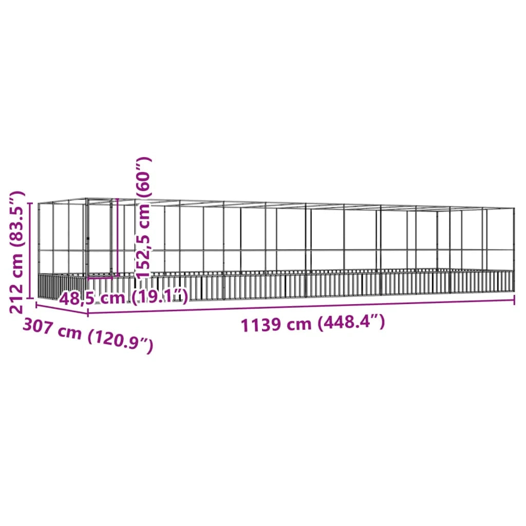 Voliera a gabbia con estensione in argento 1139 x 307 x 212 cm acciaio argento 02_0045646