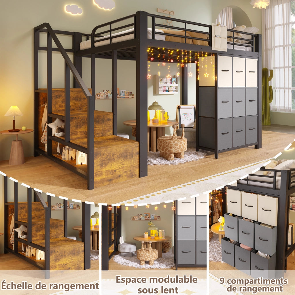 letto a castello metallo e mdf nero 140 x 200 cm