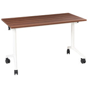 Scrivania rettangolare pieghevole con rotelle portatile con struttura in metallo marrone scuro e bianco 120 x 60 cm stile moderno