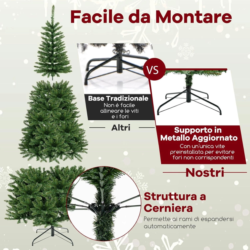 Albero di Natale Artificiale da 240 CM per Angolo, Albero di Natale Pre-illuminato con 360 Luci LED Bianche Calde, 1137 Rami e Supporto in Metallo, Decorazione Festiva Salvaspazio per Casa