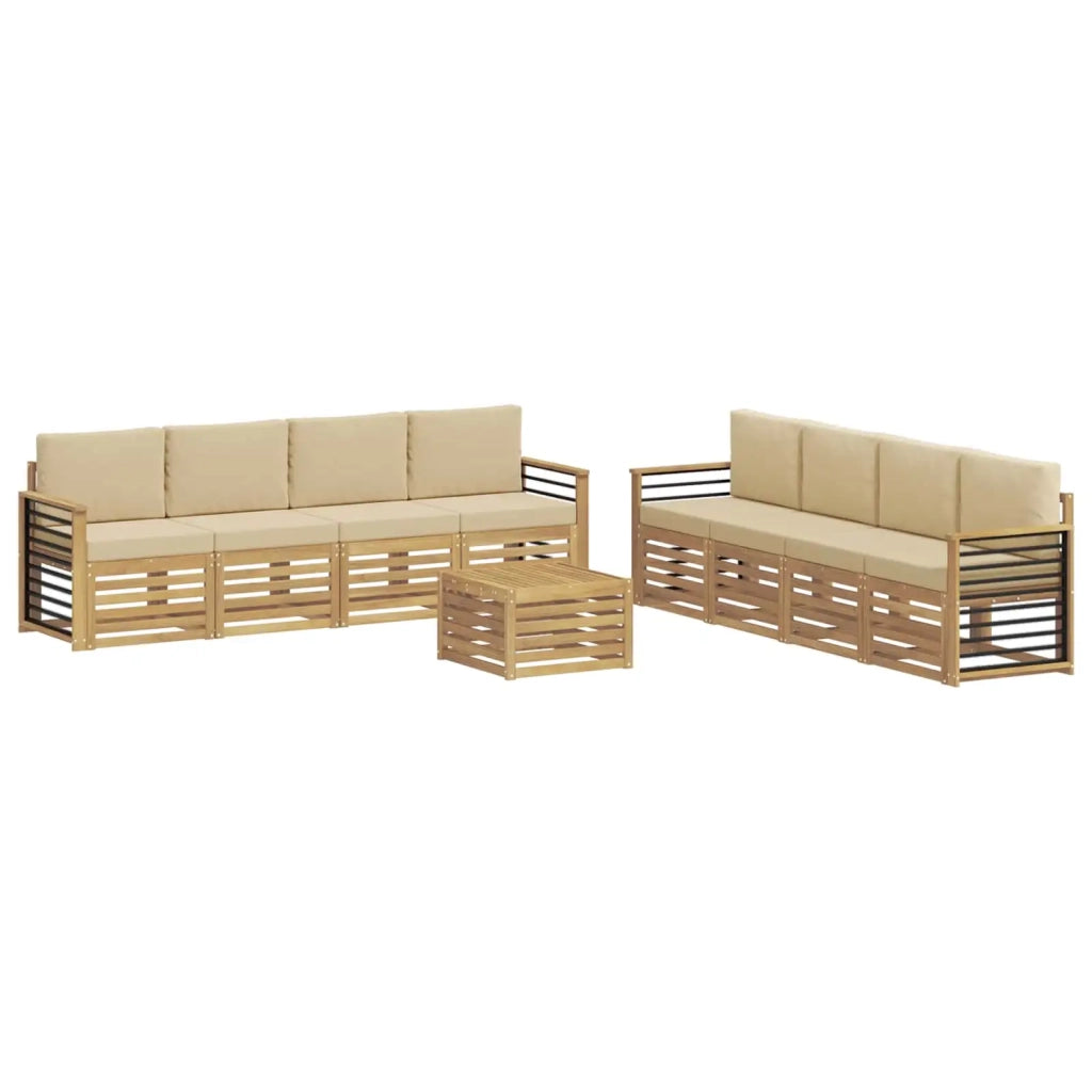 Set divani con cuscino 9 pcs Bianco e Beige Poliestere 3391608