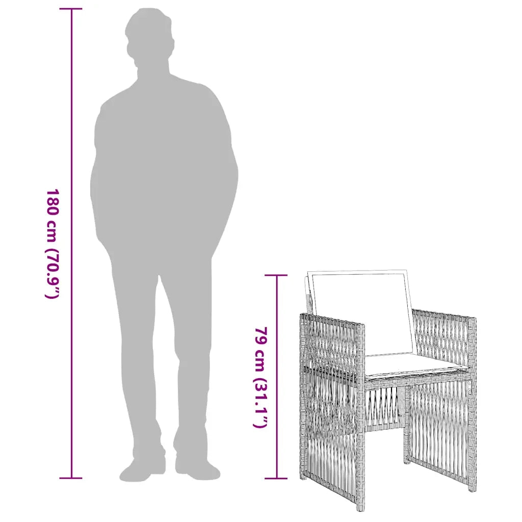 Set da Pranzo da Giardino 13pz con Cuscini Grigio in Polyrattan