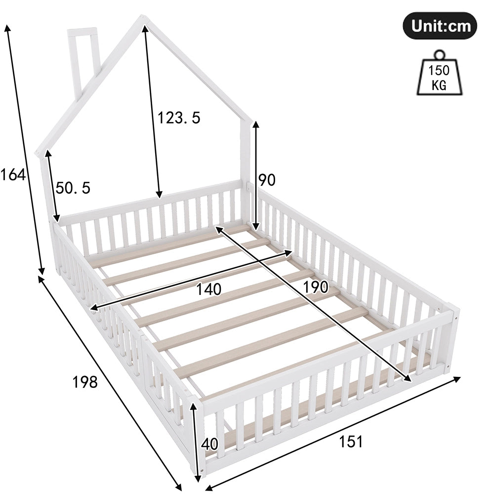 Letto bambino-Xylo-140x190 cm-forma camino, doghe, pino, bianco