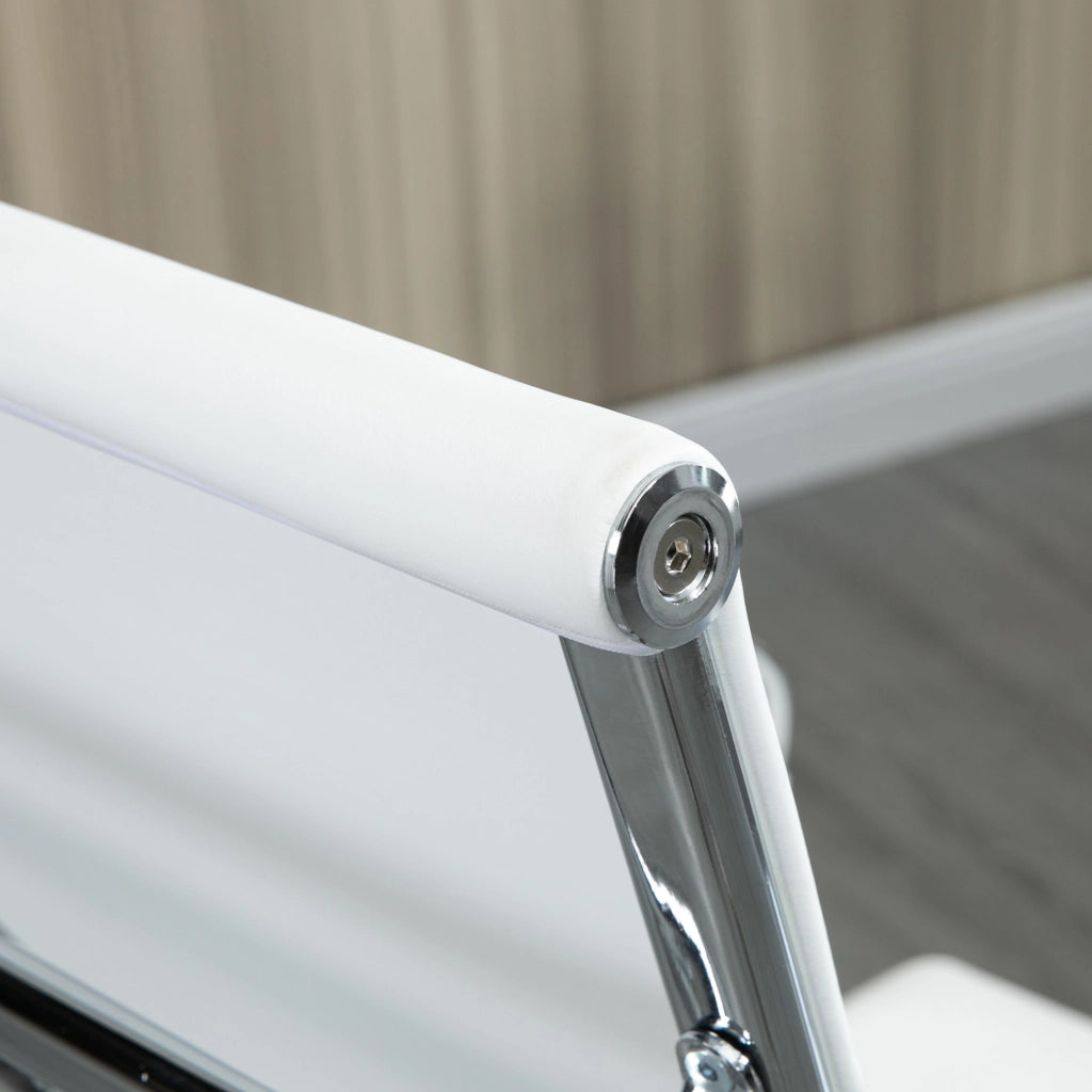 Sedia da ufficio ergonomica con funzione oscillante e ruote 360°, pelle sintetica bianca
