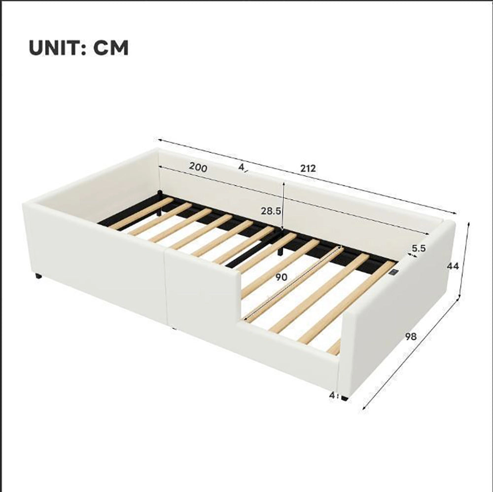 Letto 90x200cm con barriera - Xylo - piattaforma imbottita USB bianco
