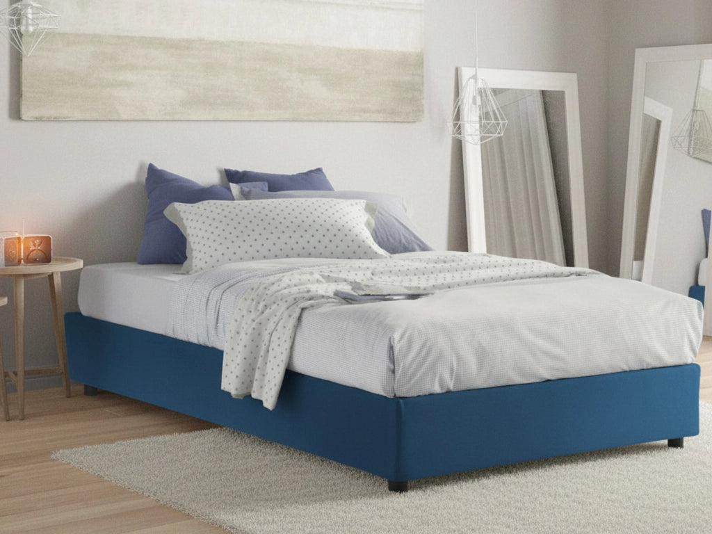 Letto matrimoniale Arvic, Letto contenitore con rivestimento in tessuto, Made in Italy, Apertura frontale, adatto per materasso cm 140x200, Blu