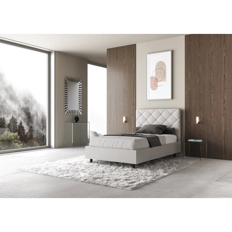 Letto imbottito Piazza e mezzo 110x190 cm Priya - Bianco,Similpelle,Con rete
