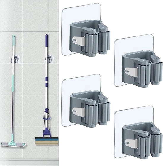 Sistema di appoggio per spazzola - Supporto per attrezzi - Sistema di appoggio per spazzola - 4 pezzi - Sistema di appoggio - Hanger dietro le porte - Su muri - Organizzatore gruccia - Accessori per la doccia - Adesivo self-levante - Supporto per attrezzi