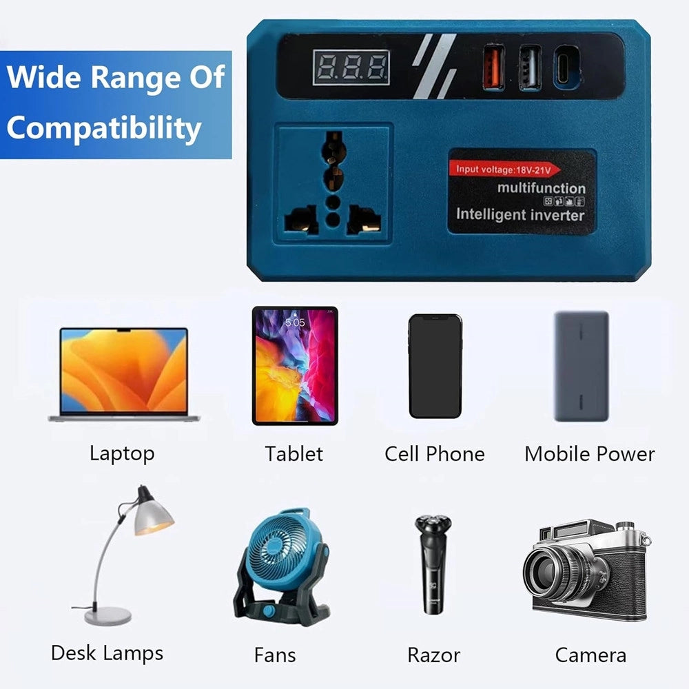 Trade Shop - Convertitore Di Batteria Per Makita 18v 150w Tensione 220v Dc 5v 2 Usb 1 Usb-c Adattatore -