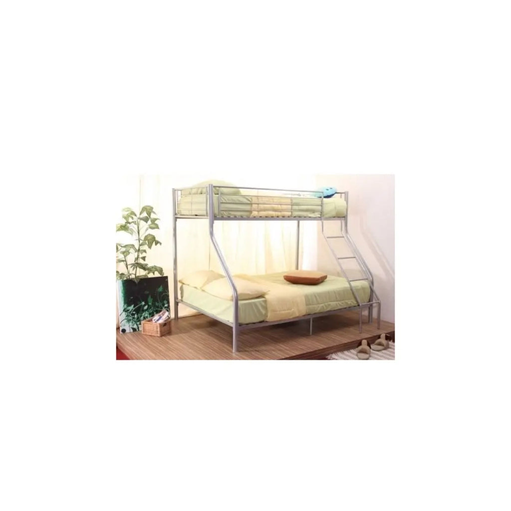 Letto a castello NICOLAS - 3 posti in metallo grigio - 90x200 + 140x200 cm