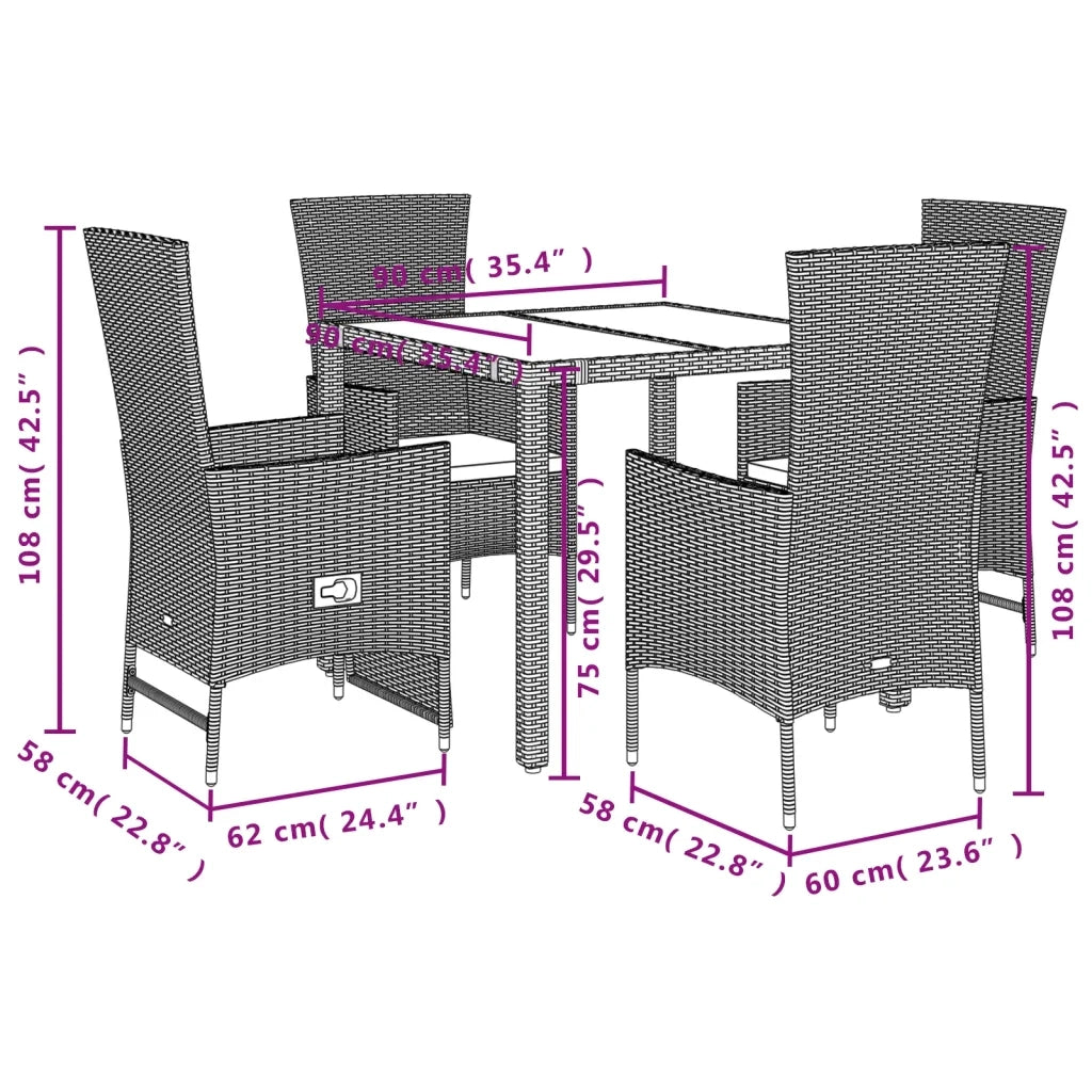 Set da Pranzo da Giardino 5 pz con Cuscini Beige in Polyrattan 3277570