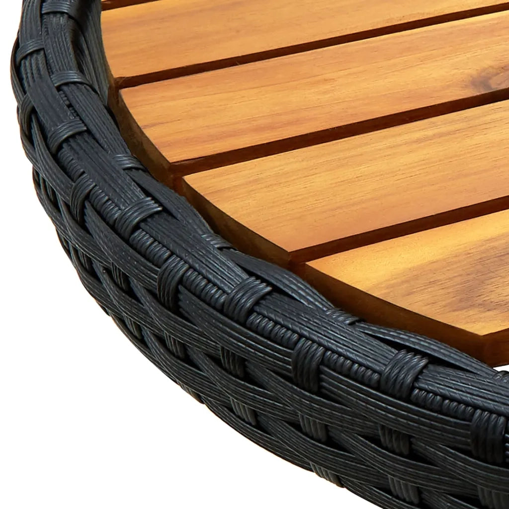 Tavolino da TÃ¨ Nero 60 cm in Polyrattan e Massello di Acacia cod mxl 34211