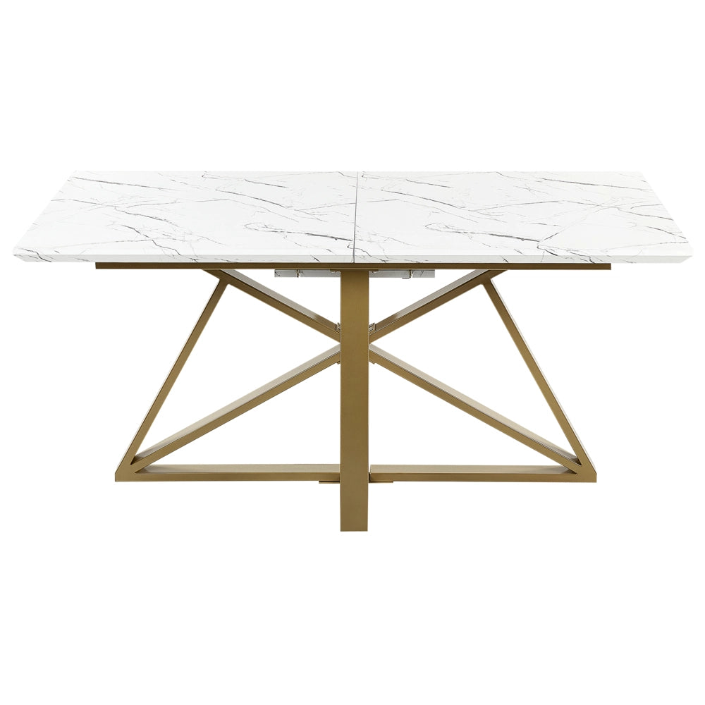 Tavolo da pranzo effetto marmo MDF gambe in metallo oro 160/200 x 90 cm piano allungabile rettangolare design moderno