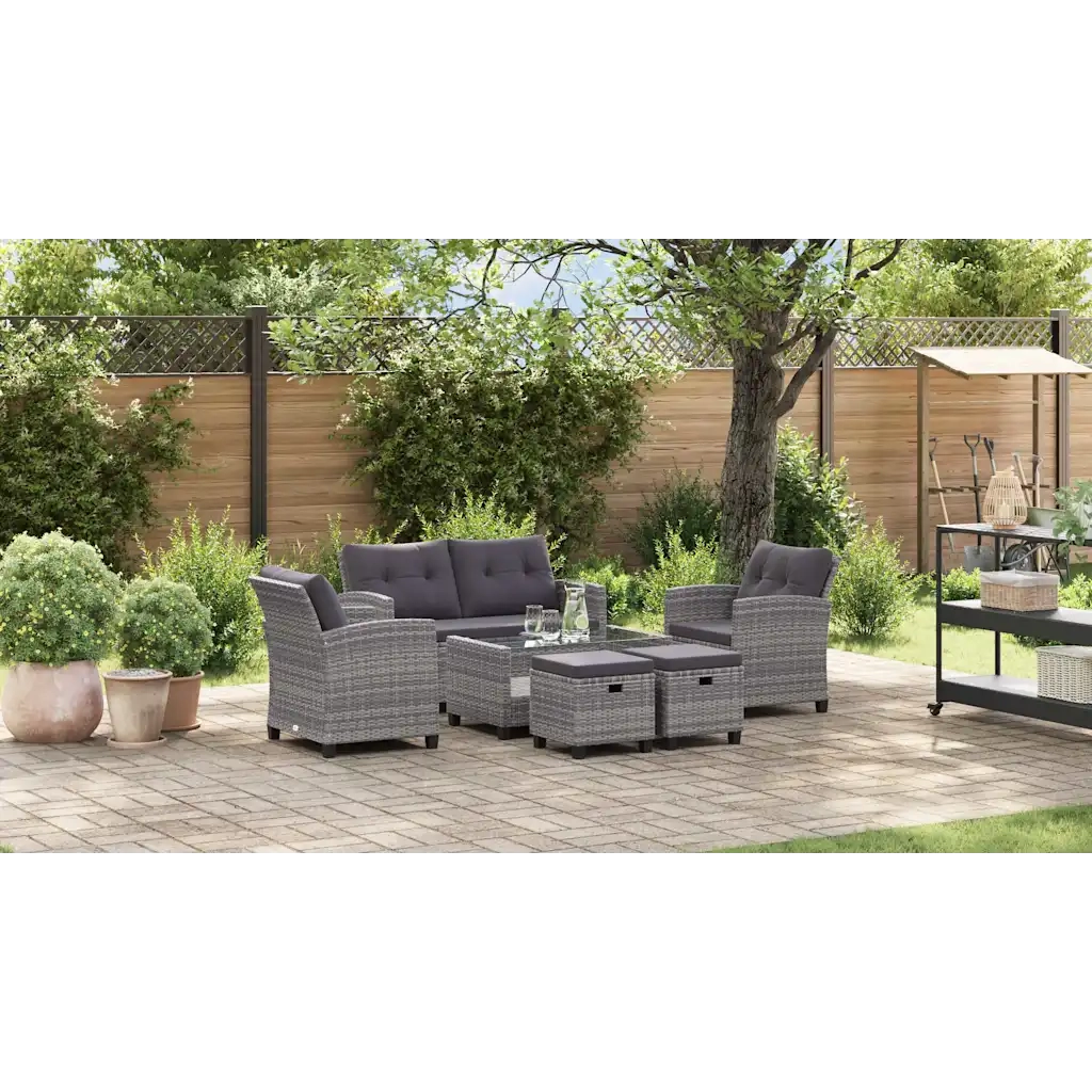 Set Divani da Giardino 6 pz con Cuscini Polyrattan Grigio Scuro cod mxl 64945