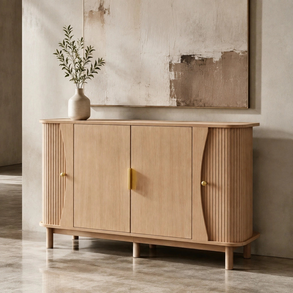 Credenza con ante scorrevoli e angoli arrotondati, 140 x 40 x 88 cm