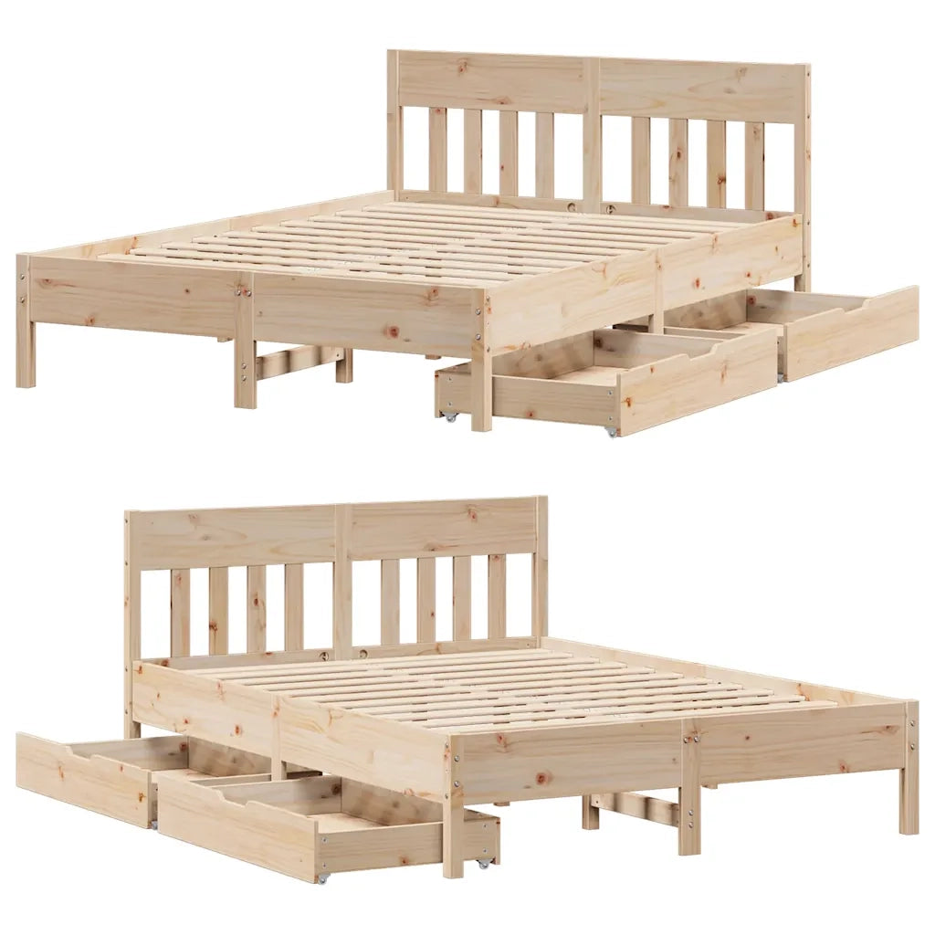 Letto senza Materasso 140x190 cm in Legno Massello di Pino