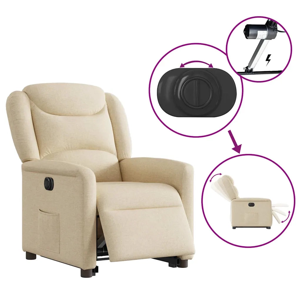 Poltrona Alzapersona Reclinabile Elettrica Crema in Tessuto 3303222
