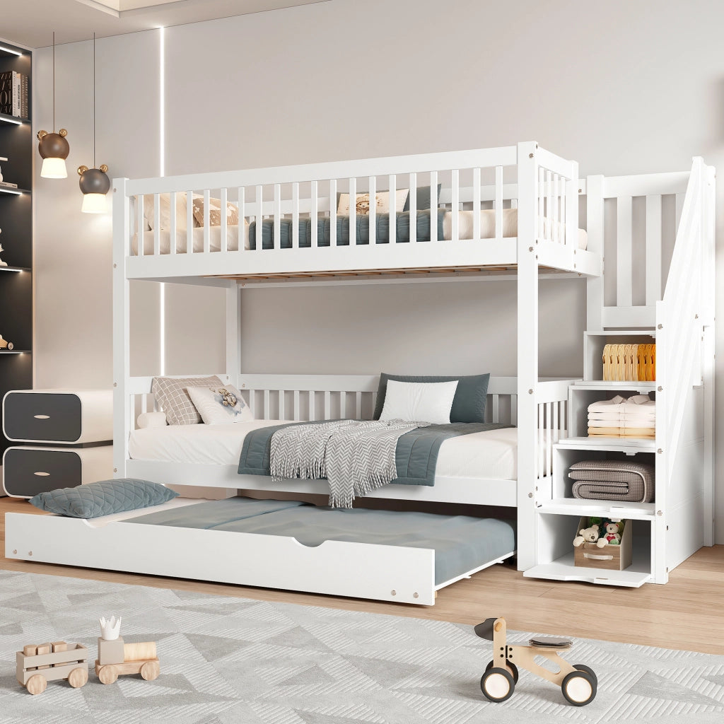 Letto a castello con letto estraibile in pino e MDF 90x200 cm