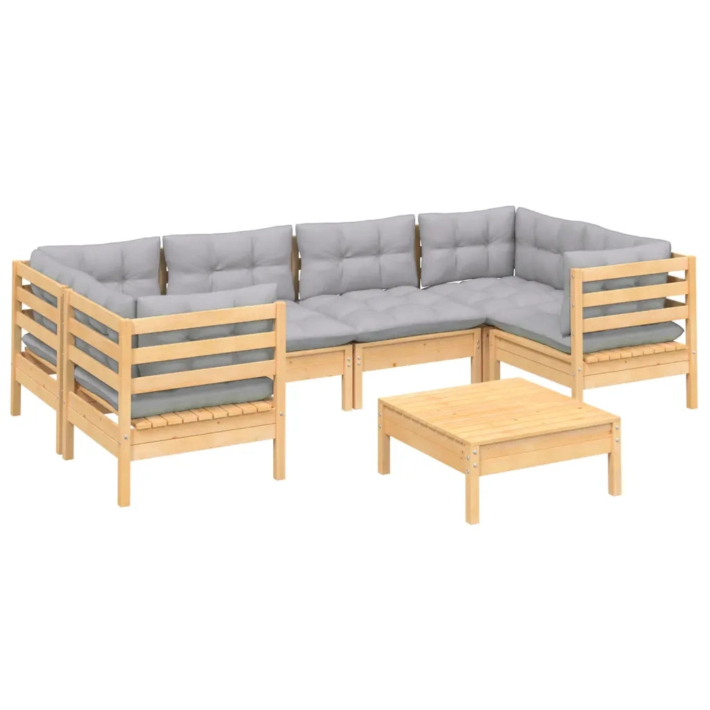 Set Divani da Giardino 7 pz con Cuscini Grigi Massello di Pino 3097300