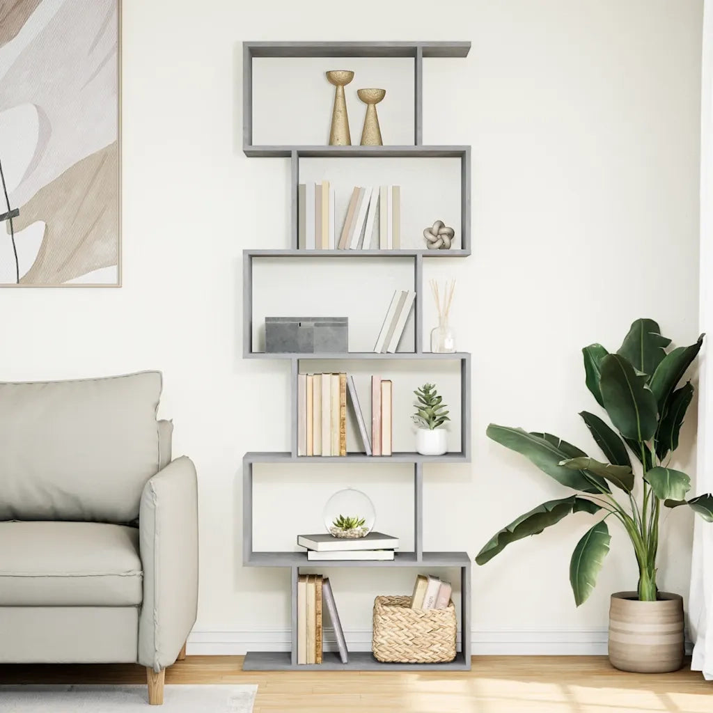 Libreria Divisorio 6 Piani-Scaffale per Libri-Mobile di Stoccaggio Grigio Cemento 70x24x193cm Truciolato