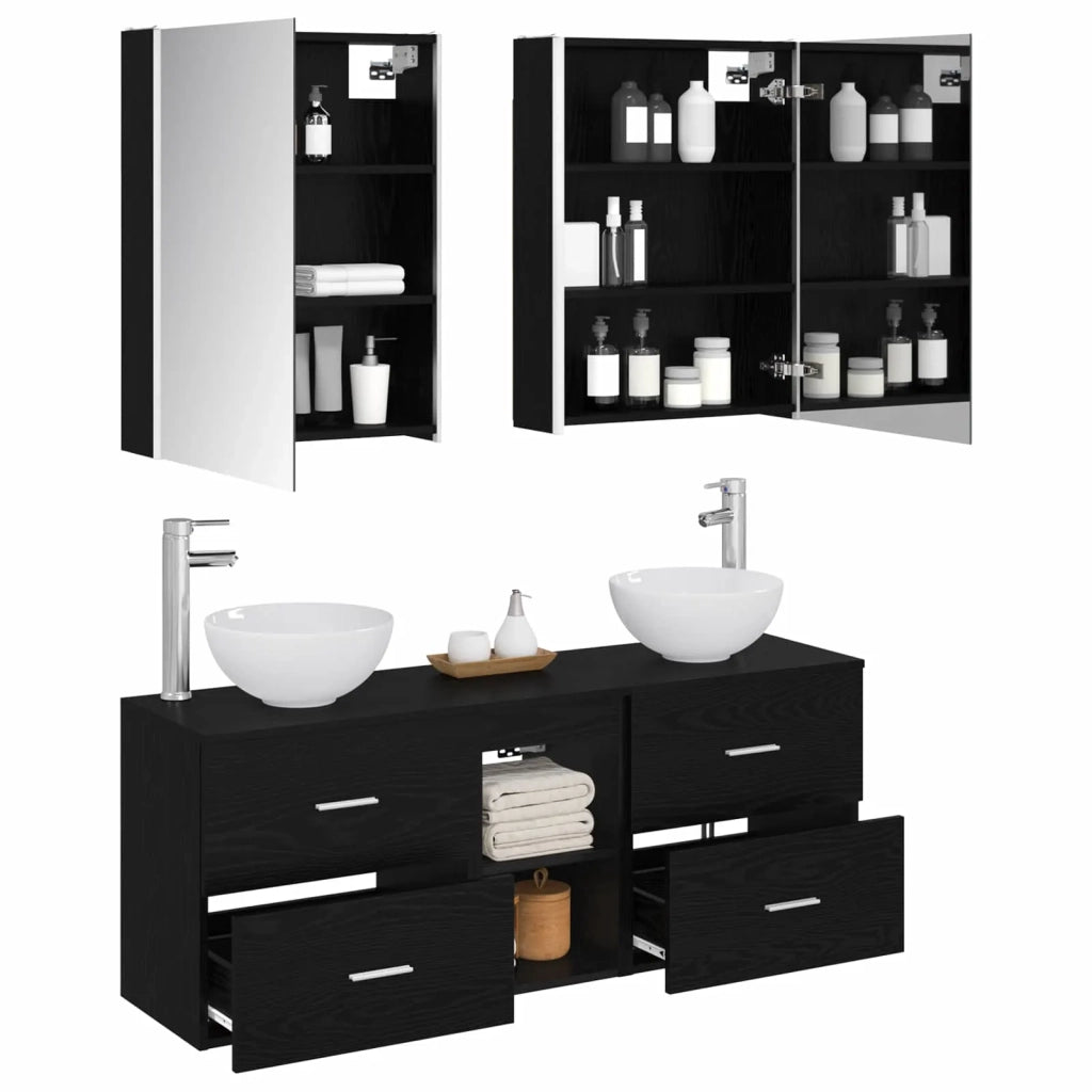 Set di Armadi da Bagno 5 pcs Rovere Nero 53 x 15,5 x 70 cm 3406688