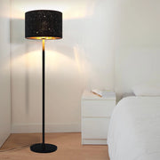 ZMH Lampada da terra moderna tessuto nero oro E27 design stella 144cm max 40W con paralume