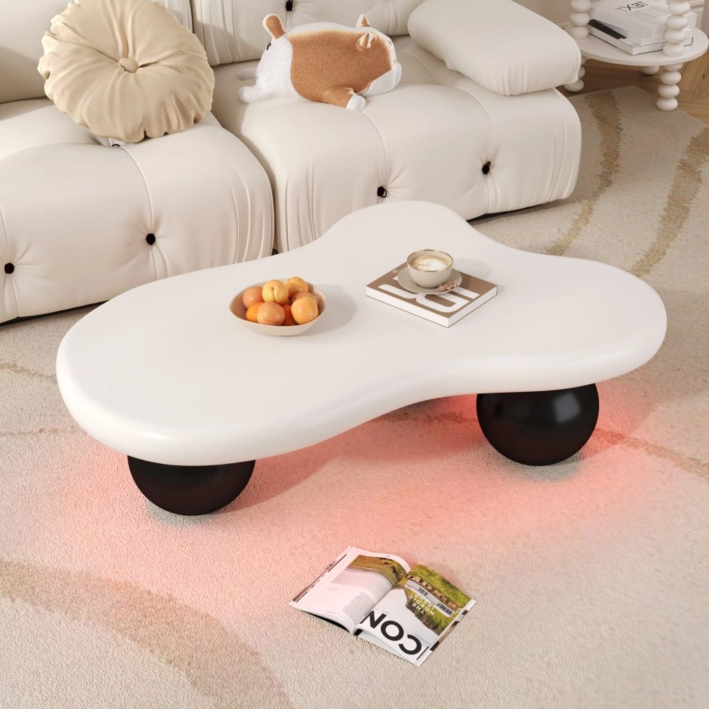 Tavolino da Caffè Forma Nuvola con LED 16 Colori; 4 Gambe Tonde; Stile Moderno; in MDF; Nero e Bianco