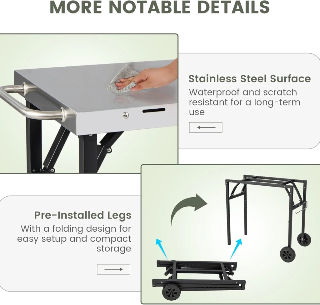 Carrello Barbecue con 3 Ripiani, Carrello per Grigliare, 106 x 52 x 84cm, Carrello da Pranzo per BBQ in Metallo, con Ripiano Regolabile, Ruote, Portasciugamani e Supporto per Cellulare, Nero