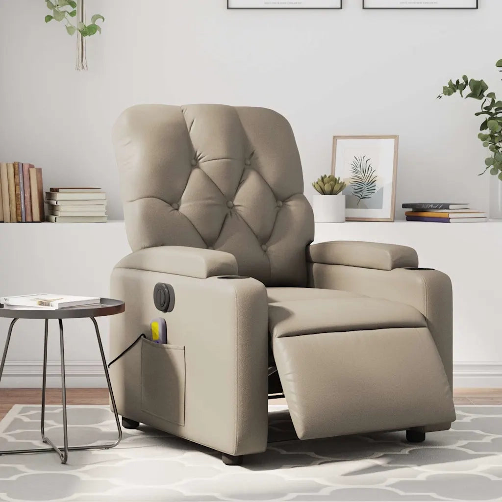 Divano Sedia-Poltrona Reclinabile Massaggio Elettrica Cappuccino Similpelle 599023