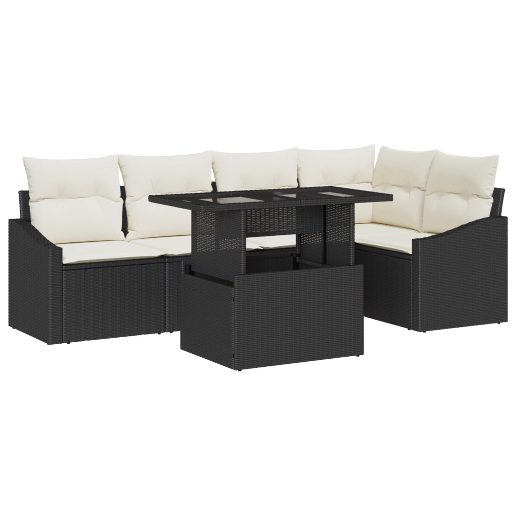 Set di divani da giardino 6 pezzi con cuscini in polirattan nero