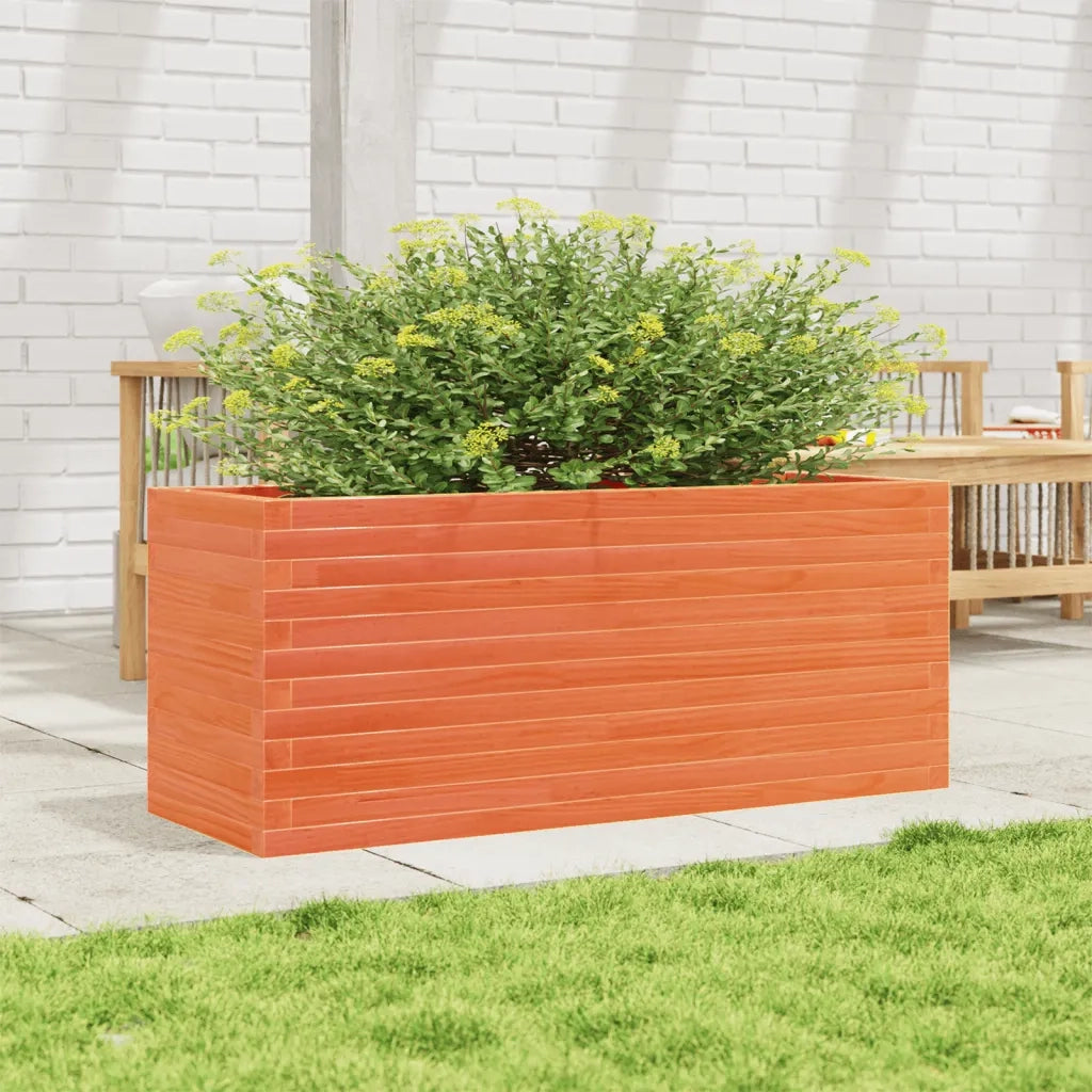 Fioriera | Cassetta per fiori | Vaso Giardino Marrone Cera 110x40x46 cm Legno Massello Pino