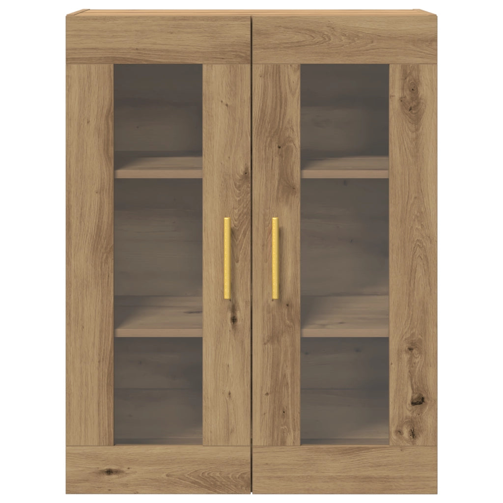 Mobile a muro con porte in vetro in rovere artigianale 69,5x34x90 cm