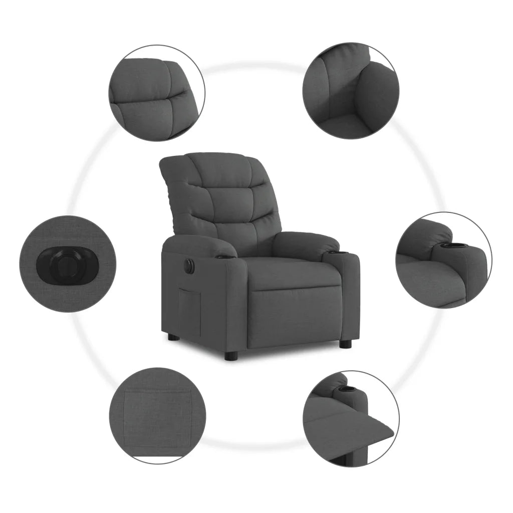 Poltrona | Sedia Relax Elettrica Reclinabile Grigio Scuro in Tessuto