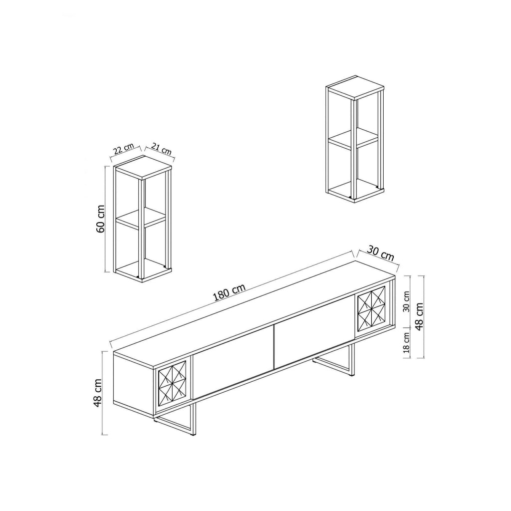 Mobile porta TV Artinay, Credenza da soggiorno, Armadio basso per TV, Base parete attrezzata, 180x30h48 cm, Bianco e Oro