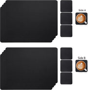 Set di piatti da tavola in pelle e supporti antiscivolo - Piatti da tavola in plastica lavabili e idrorepellenti (Nero A, set da 4)