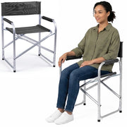 Sedia Regista Struttura Alluminio Rivestimento Tessuto Oxford Grigio 57x48x78cm