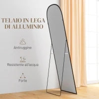 Specchio da Terra e Parete Moderno in Lega di Alluminio con Supporto Pieghevole, 50x161.5cm, Nero