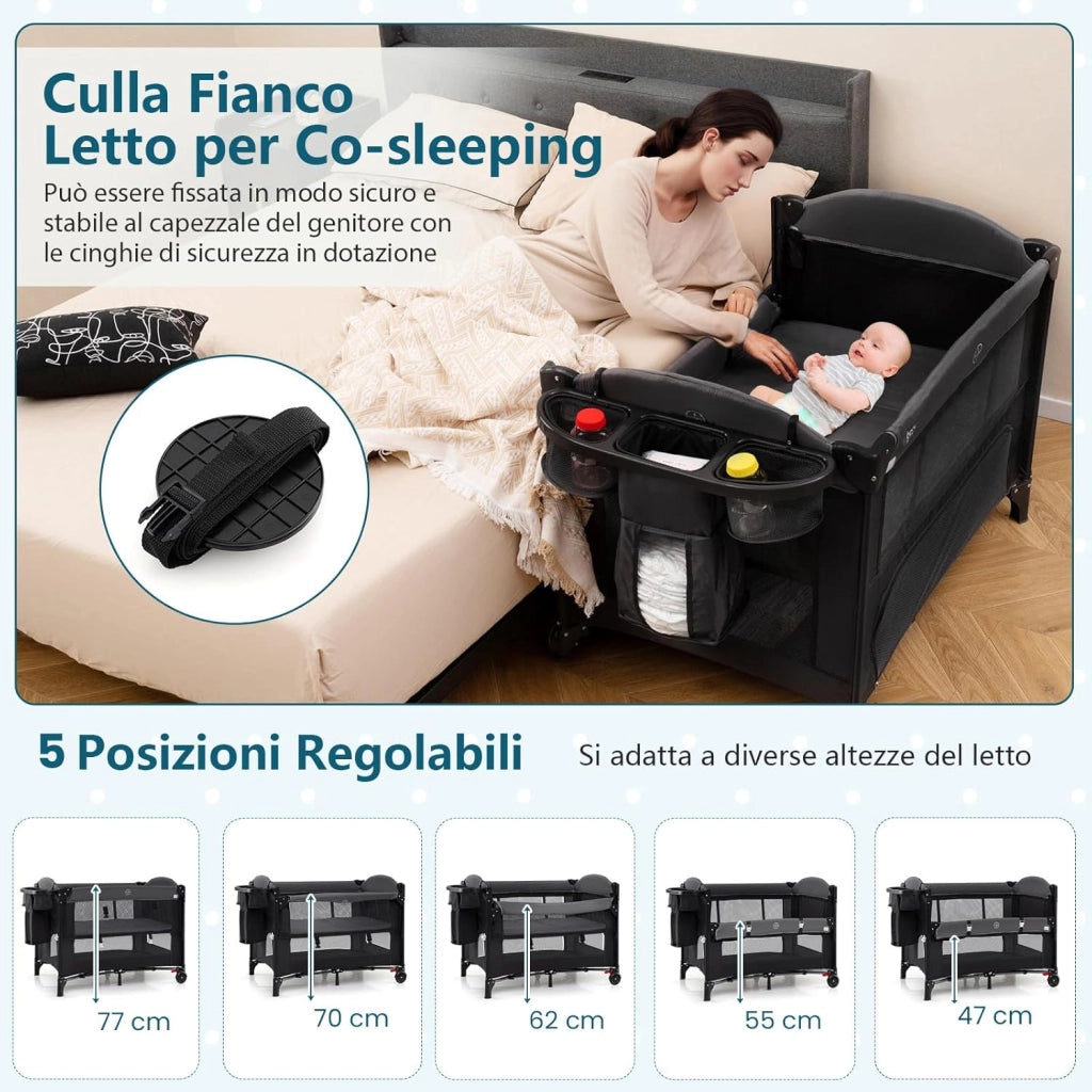 Lettino da Viaggio Pieghevole, Culla Portatile per Bambini, Lettino per Bambini con 4 Altezze Regolabili, Fasciatoio, Materasso, Box Bambini, per Bambini 0-3 Anni