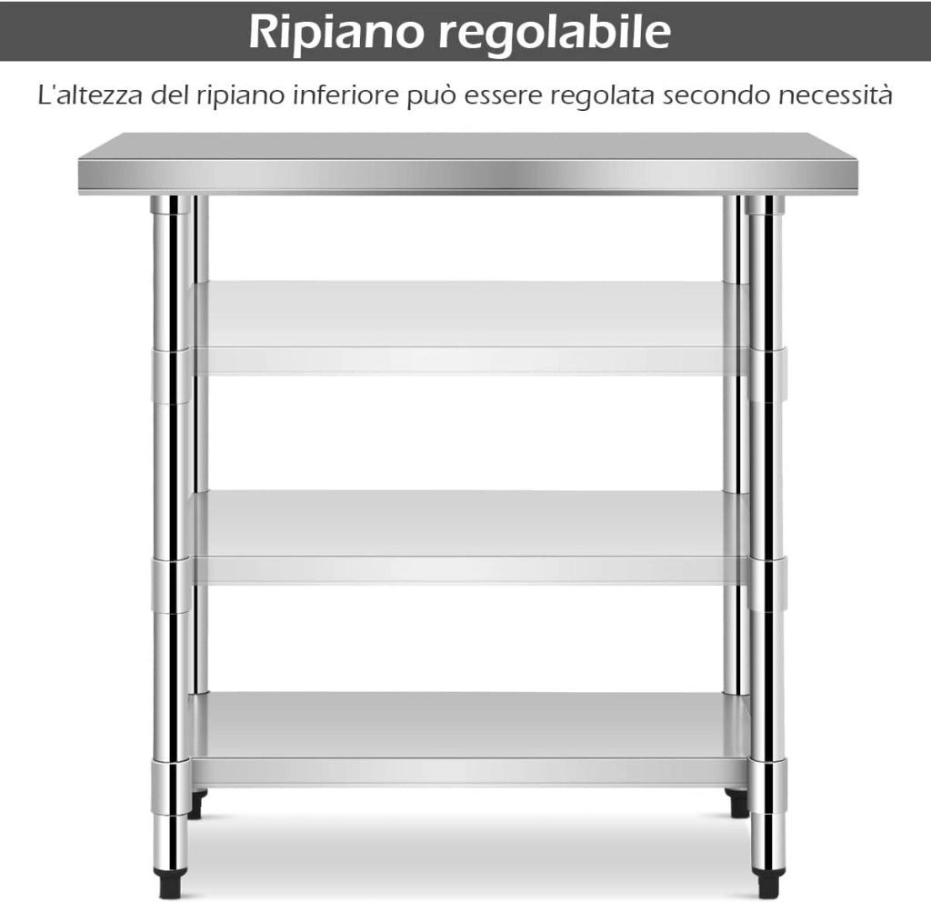 Tavolo da Lavoro Multifunzione in Acciaio, Ideale per Supermercato, Ristorante e Negozio, 91,5 x 61 x 90 cm, Argento