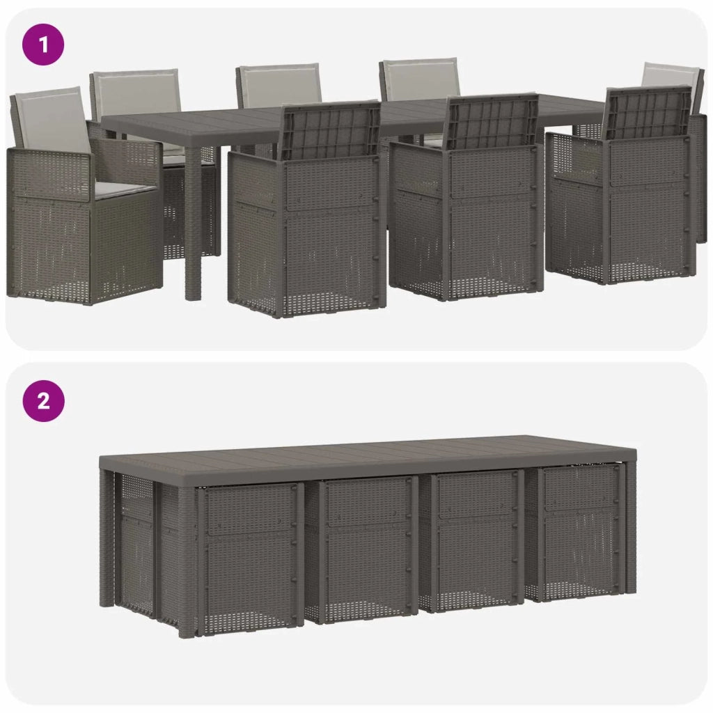 Set da Pranzo per Giardino con cuscino 9 pcs Grigio Chiaro PP 3430102