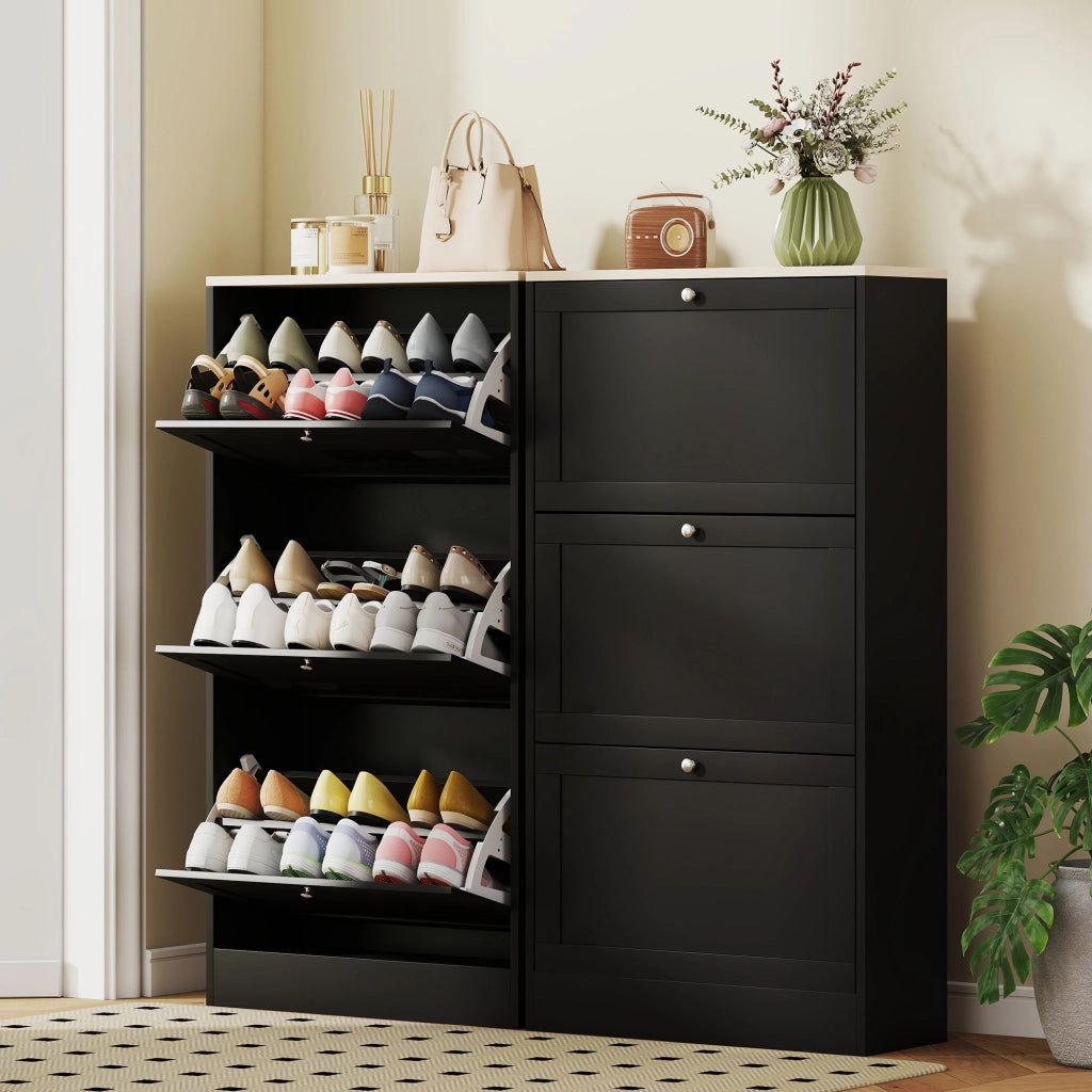 Scarpiera a 3 Cassetti ¨C Zephmum ¨C Legno, Nero, 60x23.5x115 cm