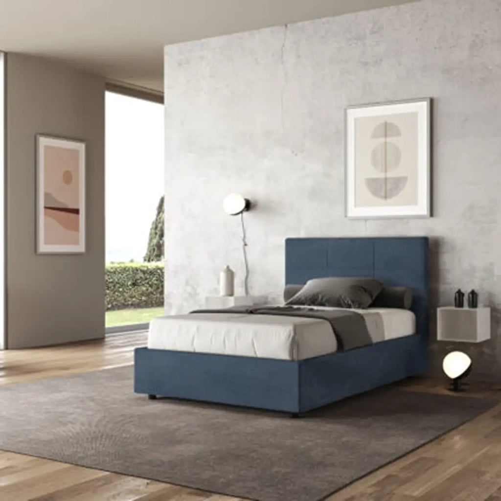 Letto una piazza e mezza con rete imbottito 120x200 microfibra blu Mika
