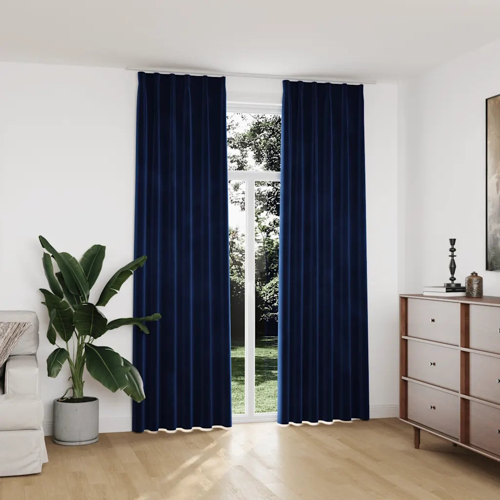 Tende Oscuranti con Ganci 2 pz Blu Scuro in Velluto 140x245 cm cod mxl 70695