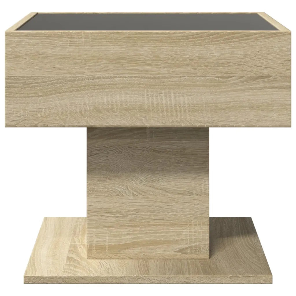 Tavolino Salotto con LED-Tavolino da soggiorno-Tavolo Rovere Sonoma 50x50x45 cm Multistrato 910587