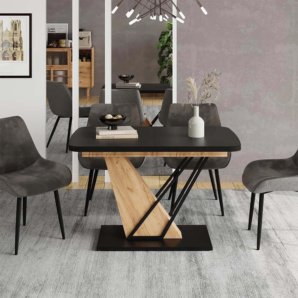 tavolo da pranzo allungabile Fenaro, Rovere nero/oro, 120 x 80 cm estensibile, estendibile fino a 160 cm con prolunga integrata