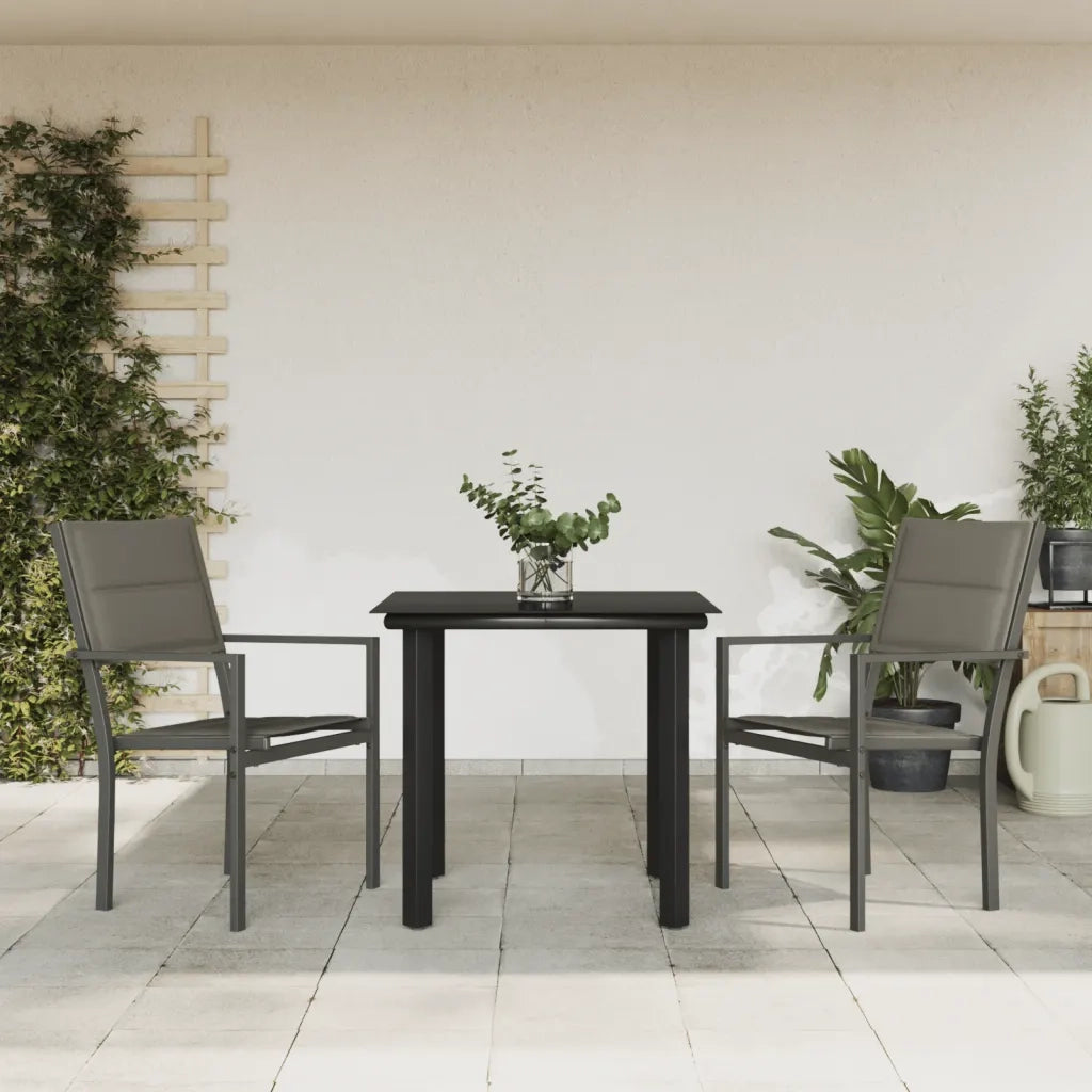Set da Pranzo da Giardino 3 pz | Set Salotto da Giardino Nero in Acciaio e Textilene
