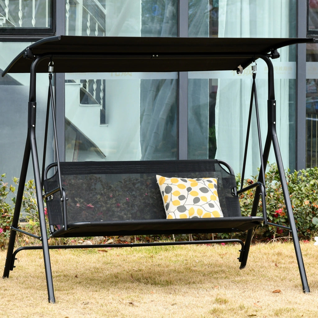Dondolo da Giardino 2 Posti con Tettuccio Regolabile ¨C zephmum ¨C 172x110x155cm, Nero, Metallo, Textilene