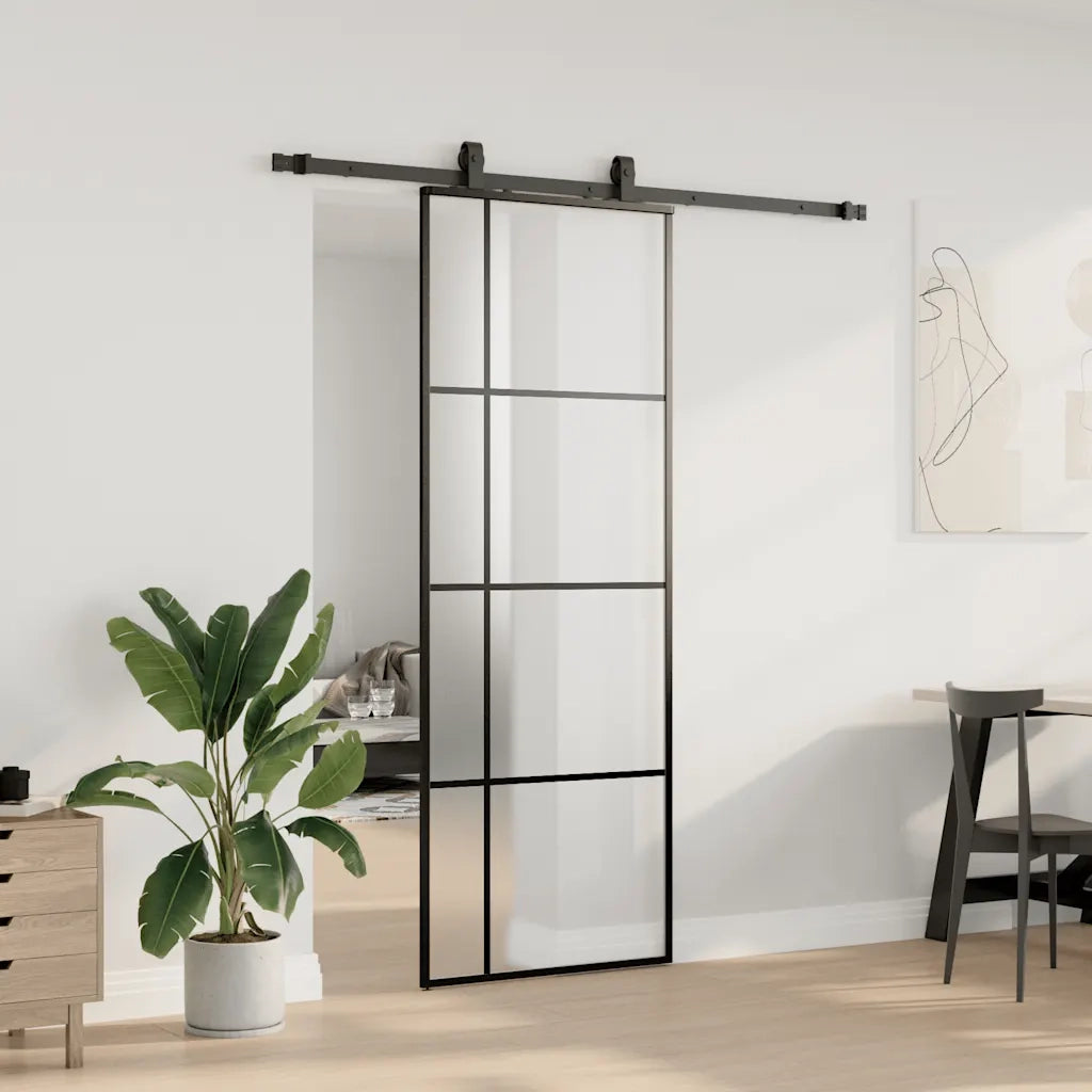 Porta Scorrevole con Ferramenta Nera 76x205 cm in Vetro ESG