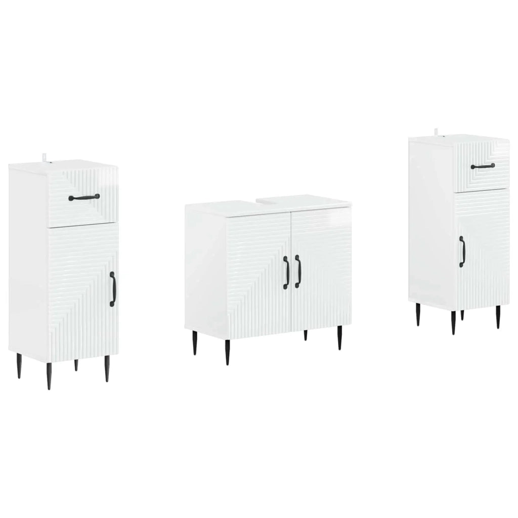 Set di Armadi da Bagno da 2 Pezzi HAARLEM Bianco Lucido 3418021