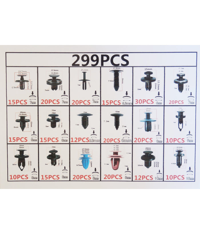 299pz Plastica Trim Clip Rivetti Clip Kit Fermi Di Spinta Auto Abitacolo Esterni         